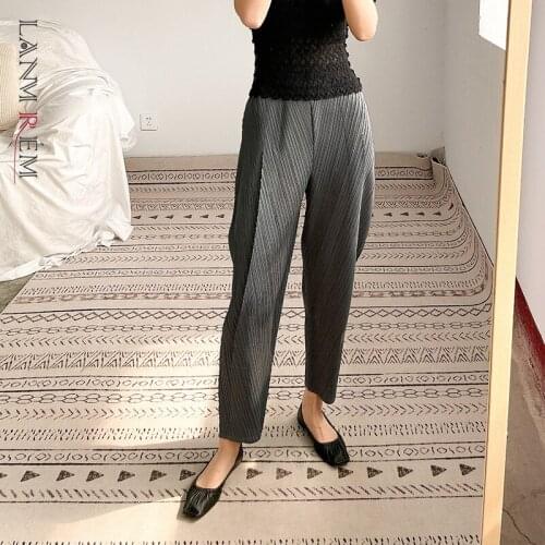 LANMREM High Elastic Waist Blue Trousers New Loose Fit Harem Pants Women Fashion Tide Spring Autumn 2021 2E1981