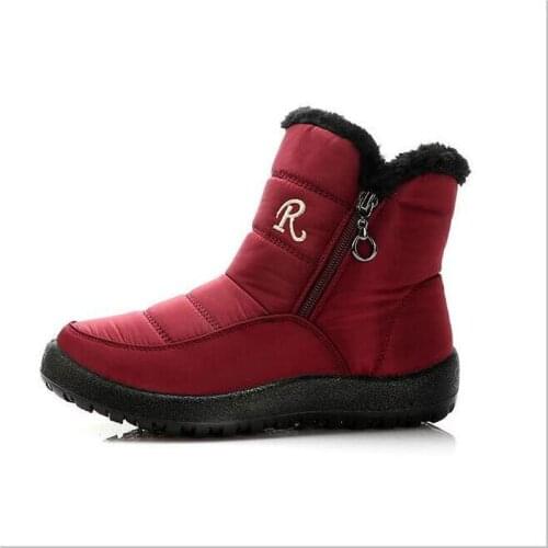 2020 Winter New Plus Size 43 Plush Warmth and Lightweight Flat Anti-skiing Boots Mid-top Waterproof Womens Boots Shoes