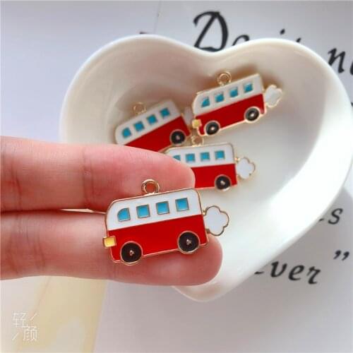 Cartoon school bus Charms Handmade Craft Metal Charms for Keychains Earring DIY Jewelry Making 29x19mm 10pcs