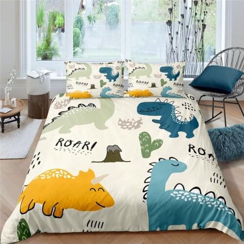 Luxury 3D Cartoon Dinosaur Print 2/3Pcs Kids Bedding Set Comfortable Duvet Cover Pillowcase Home Textile Queen and King Size