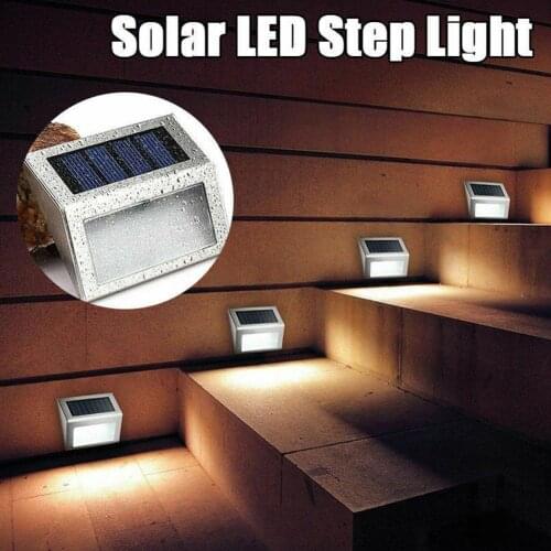 2pcs Outdoor Steel Led Solar Path Stair Light Waterproof 3 LED Solar Deck Lights Balcony Garden Yard Fence Solar Light