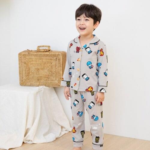 2021 Grey Children Pajamas Set Kids Baby Girl Boys Cartoon Casual Clothing Costume Long Sleeve Children Sleepwear Pajamas Sets