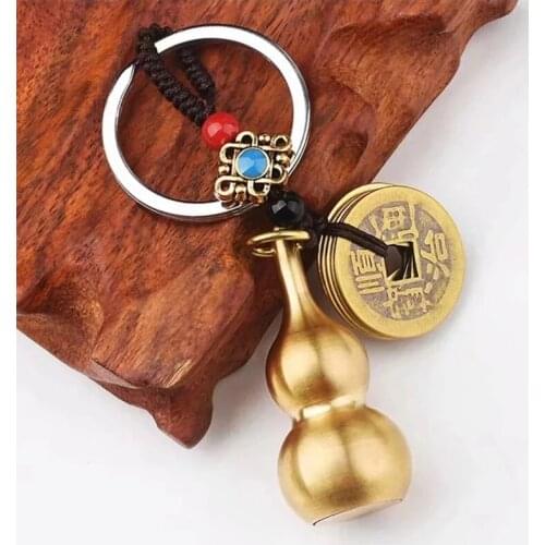 Antique Keychain Charm Gourd Five Emperors Wealth Coin Lucky Chinese Feng Shui Pendant Jewelry