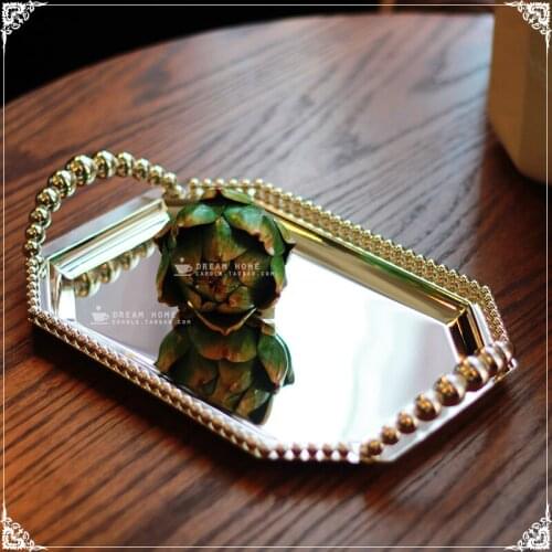 Large octagon luxury tray alloy metal silver plated serving tray plate pastry desserts tableware home wedding decoration 738