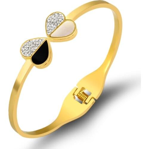 Summer Black White Shell Heart Cuff Bracelets Bangles For Women Jewelry Accessories Zirconia Crystals Bangles Cute Wedding Gift