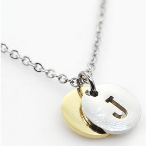 Stainless Steel Initial Alphabet J Necklace Pendant Women Men Jewelry Stainless Steel Round Coin Letter Necklace Jewelry