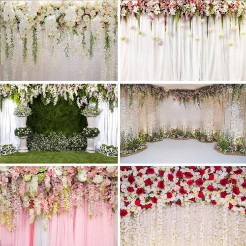 Floral Wedding Bridal Shower Photography Backdrop for Photo Studio Rose Wall White Wedding Background Decoration Photocall Boda
