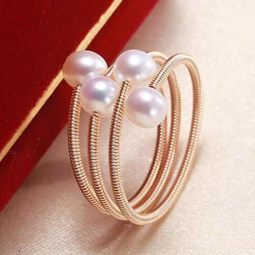 HOT CHEAP SALE FOUR PEARLS FREE SIZE ADJUSTABLE Freshwater Pearl Ring Finger Ring Jewelry Nice Party Wedding Gift Present