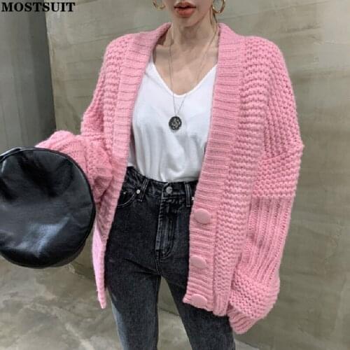 Winter Thicken Warm Cardigan Coat Women Full Sleeve Single Breasted Solid Loose Sweater Jacket Elegant Vintage Ladies Jumpers
