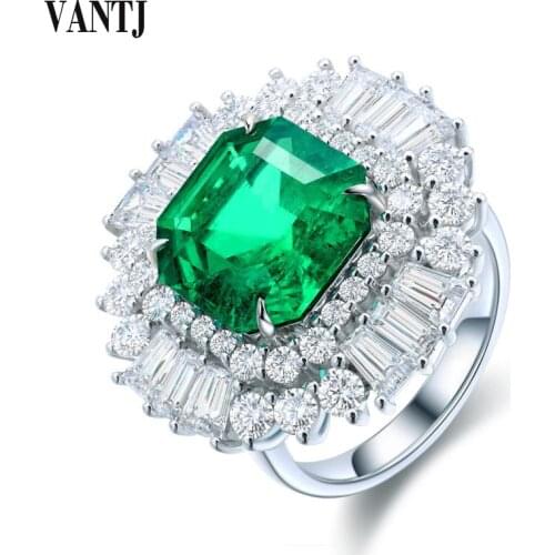 VANTJ Real 10K Gold Rings Sterling Lab Grown Emerald "CCE" Moissanite Created Gemstone Oct 8*8mm for Women Party Wedding Gift
