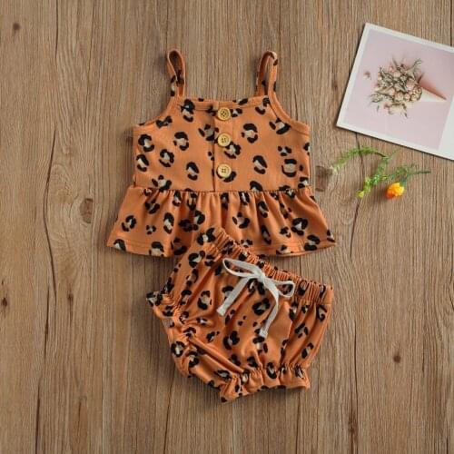2pcs Outfit Set For Toddller Baby Girls Sleeveless Vest Newborn Leopard Tops+Shorts Set for Toddler Kids Summer Casual Outwear