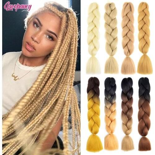 Lovepancy Ombre Jumbo Braid Crochet Hair Synthetic Box Braids Hair Extension Pre Stretched Yaki Kanekkalon Pink Grey Blue 613