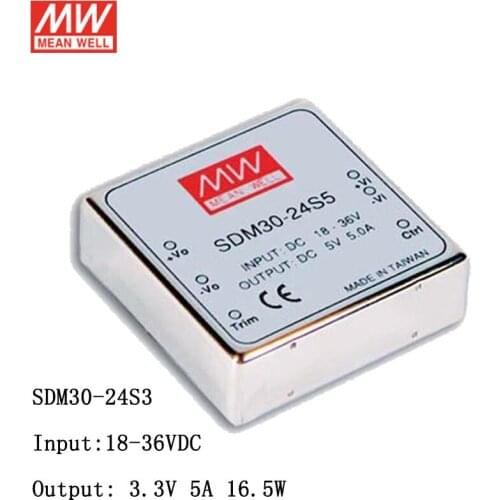MEAN WELL SDM30-24S3 DC-DC Regulated Single Output Converter 18-36V DC to 3.3V DC 5A 16.5W Module type Switching Power Supply