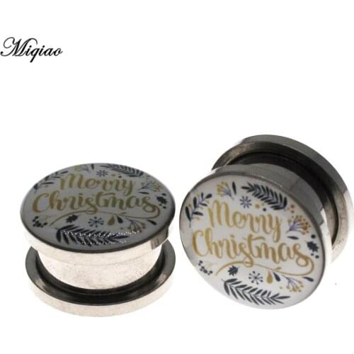 Miqiao 2pcs Explosive Personality Stainless Steel Yellow Font Ear Expander 4mm-25mm Exquisite Human Body Perforated Jewelry