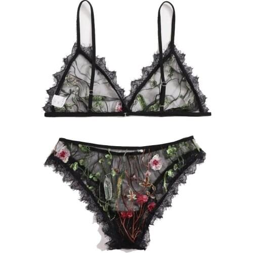 Top Fashion Sexy See-Through Mesh Embroidered Sexy Pajamas New European And American Black Lace Sexy Lingerie