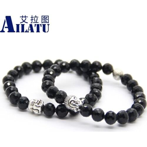 Ailatu Fashion Black Crystal Beads Tibetan Jewelry Buddha Head Prayer Mala Amulet Lucky Bracelet Hombre Bracciali Mens Jewelry
