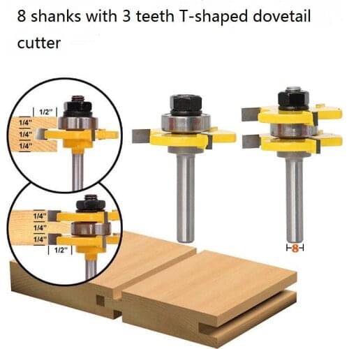 2pcs 8mm Shank Bits Tongue & Groove T-Slot Milling Cutter Joint Assemble Router for Wood Woodwork Cutting Tools