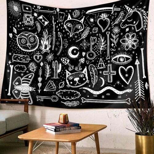 Hippie Mandala Tapestry Wall Hanging Indian Ethnic Black White Moon Skull Eagle Psychedelic Tapestry Tarot Witchcraft Wall Tapiz