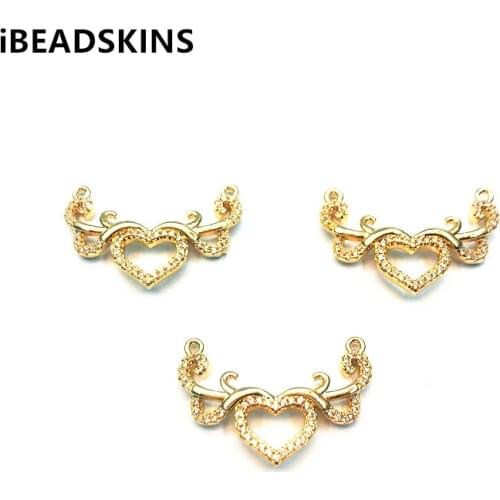 New arrival! 30X23mm 20pcs Copper/Zircon Heart shape Connectors/charm for Necklace Making Earrings parts hand Made Jewelry DIY