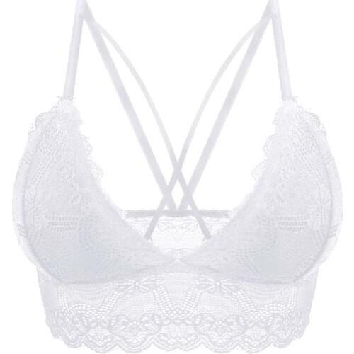 New Women white Sexy Lace Bralette Cross Bra Comfortable Sexy Bra For Women insert padded cup girl bra top chest summer bra
