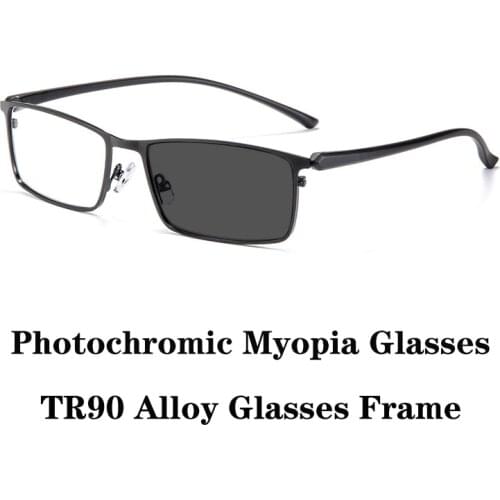 Fashion Photochromic Myopia Glasses Rectangular Frame Color Change Nearsighted Eyeglasses Minus -0.5 To -6.0
