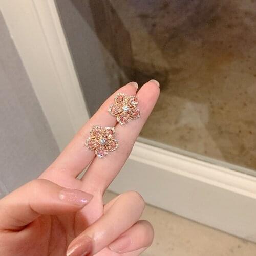 Origin Summer Korean Fashion Shining Multicolor Cubic Zircon Dangle Earring for Women Fairy Flower Metallic Earring Jewellery