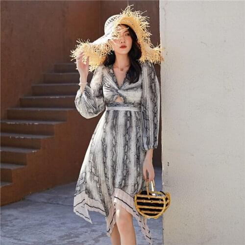 DUISNENA boho dress sexy v-neck hollow out women drsses backless beach chiffon irregular long lantern sleeve robe vestidos