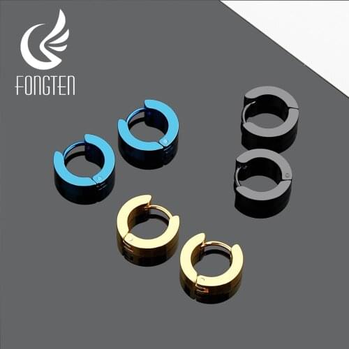 Fongten Gothic Street Pop Stud Earrings For Men and Women Hip Hop Jewelry Stainless Steel Lover Simple Round Stud Earrings