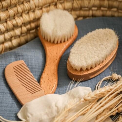Custome Infant Wooden Soft Wool Brush Newborn Hair Comb Head Massager Baby Care Product Kids Bath Brush Comb Set