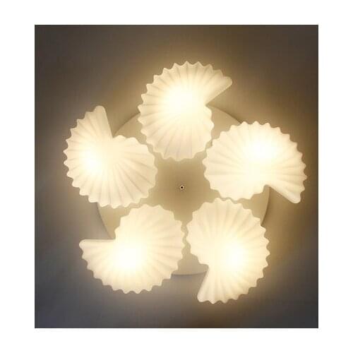 Mediterranean Sea Conch Shell Glass Lampshade Led Ceiling Lamp Round Base for Living Room Lamparas De Techo Abajur Living Room