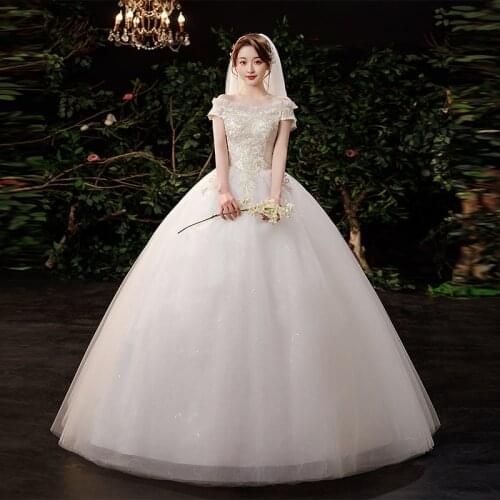 Light Wedding Dress 2021 New Arrivals Boat Neck Floor-length Princess Ball Gown Simple And Elegant Bride Dress