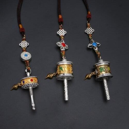 Tibet Prayer Wheel Spinner Key Chain Om Mani Padme Hum Spirited Tibetan Nepal Carving Rotatable Keyring Buddhism Jewelry