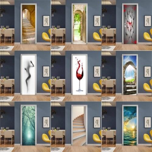 Creative Landscape 3D Door Sticker Wallpaper DIY Mural Self Adhesive Removable Waterproof Stickers Poster Home Decor Decals