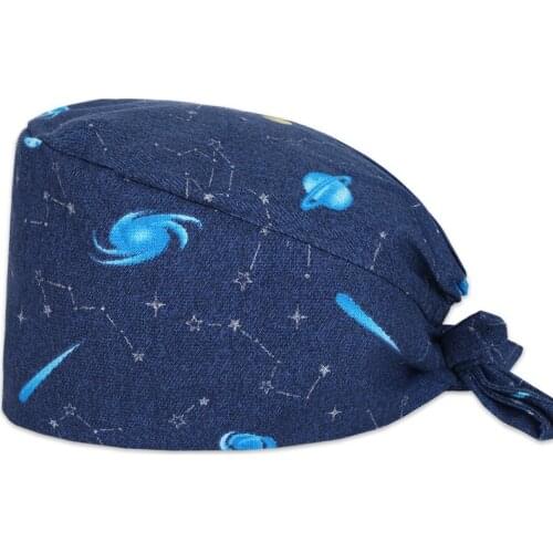 Universe Men Scrub Caps Pattern Veterinary Dental Nursing Print Work Hats 100% Cotton Beautician Cooking Chef Skull Cap