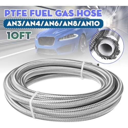 10FT Silver Universal Fuel Hose Oil Gas Cooler Line Pipe Tube PTFE Stainless Steel Double Braided AN3 AN4 AN6 AN8 AN10