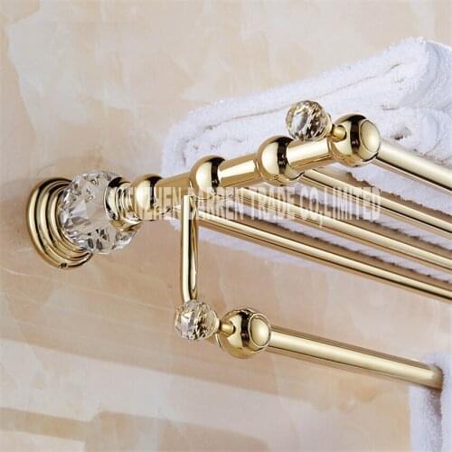 Brass+Crystal Titanium Gold Plating Towel Rack,towel Shelf with Bar,towel Holder Bathroom accessories European bath towel racks