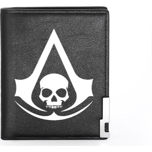 High Quality Leather Men Wallet Personality Assassin Skull Classic Credit Card Holder Short Purse