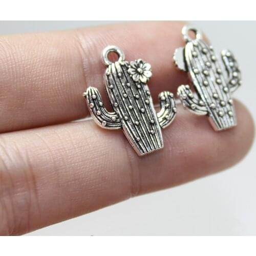 Yamily 25pcs/15x 20mm Antique silver tone cactus charms pendant for DIY Jewelry Making