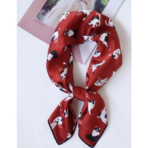 Yishine New 70x70cm Women Multifunction Polyester Silk Scarf Cute Cats Printed Satin Small Square Wraps Kerchief Scarves Shawl