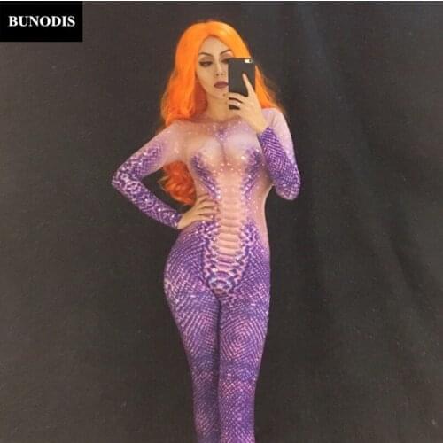 ZD127 Purple 3D Printing Snake Women Jumpsuit Nightclub Costume Dancer Bodysuit Stage Wear Costome Performance Party Celebrate