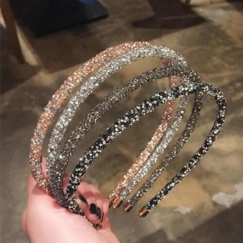 Korea Crystal Soft Headband for Women Rhinestone Hairband Beads Bezel Girls Hair Accessories Simple Headwear