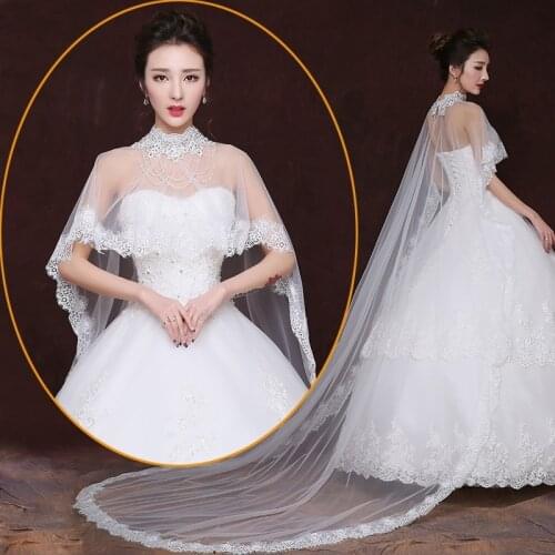Wedding Cape Bridal Shawl White Red Tulle Crystal Lace Bolero For Women Long Cape Cloak Shawl Shrug Chaquetas De Fiesta Mujer