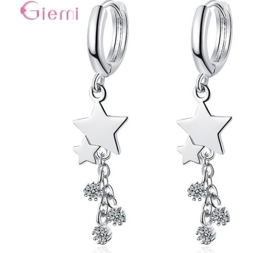 Simple Star Long Drop Rhinestone Dangle Earrings For Women 925 Sterling Silver Statement Earrings Ear Trendy Fine Jewelry Gifts