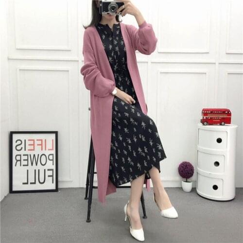 2020 New Loose Mid-length Knitted Cardigan Lazy Wind Large Size Lantern Sleeve Sweater Coat Women Spring Knit Windbreaker r263