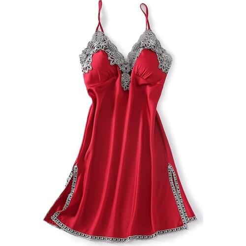 Ladies Sexy Silk Satin Night Dress Lace Lingerie Sleeveless Nighties Summer Night Gown Fashion Sleepwear For Women