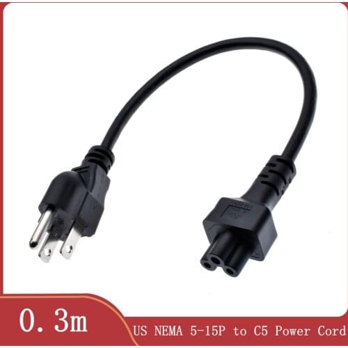 Computer AC Power Cord Laptop Portable Power Short Cable 30cm ( IEC 60320 C5 To Nema 5-15P )