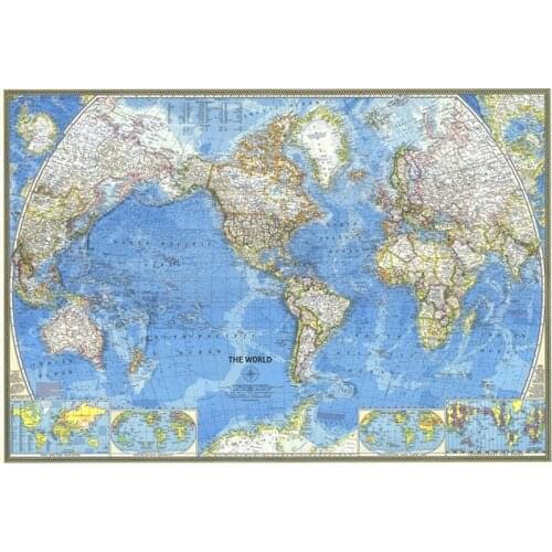 1Set 150*100cm 1970 World Map Wall Sticker Non Woven Paper Atlas Poster Art Craft Map of The World for Bar Cafe Room Decor