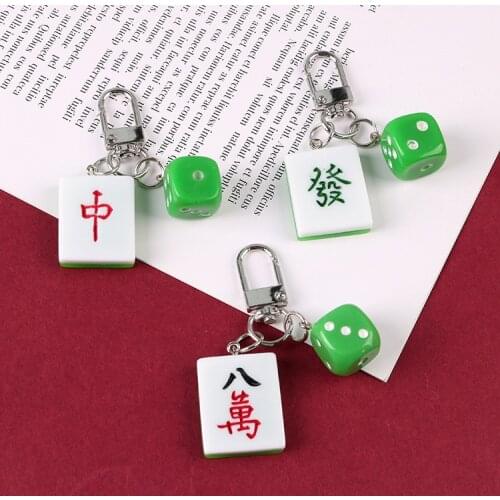 1PC Chinese Style Mahjong Game Dice Pendant Key Chains For Women Ladies Girls Airpods Bag Charm Key Ring Female Car Keychain