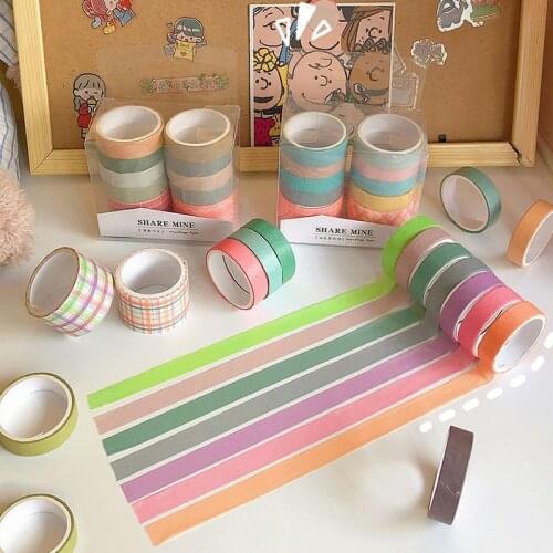 10 Rolls/Set Kawaii Solid Color Washi Tape Cute Basic Decorative Adhesive Tape Cute Rainbow Masking Tape DIY Diary Stationery