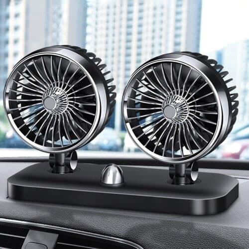 12V / 24V 360 Degrees-round Adjustable Auto Air Cooling Dual Head Fan Low Noise Auto Cooling Fan Dashboard Car Air Accessories